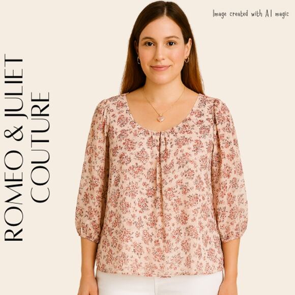 ROMEO & JULIET COUTURE Watercolor Print Blouse, M - Picture 1 of 10